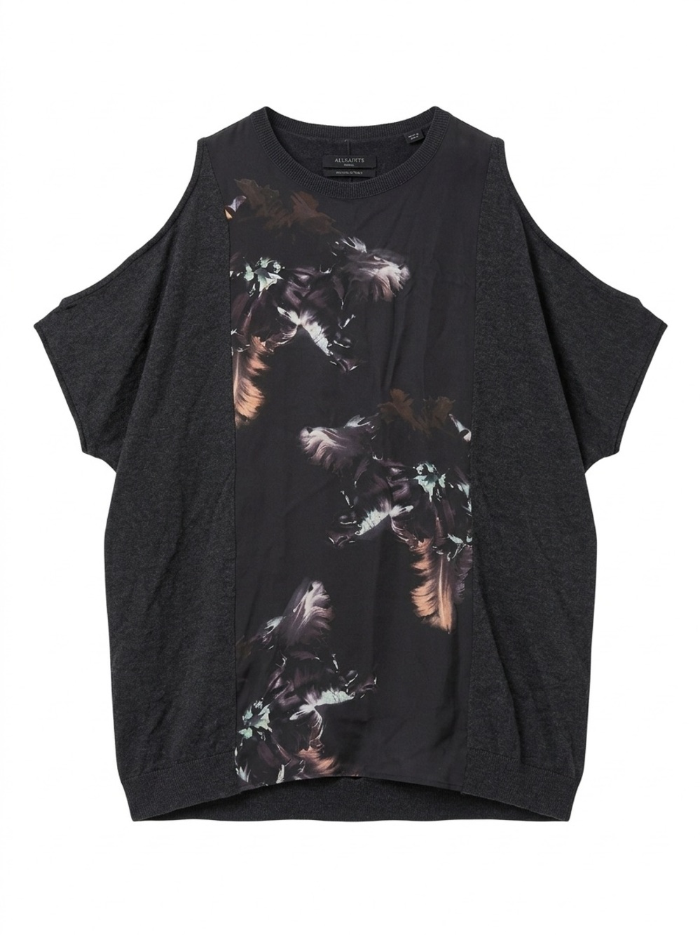 ALLSAINTS Knit Tunic T-Shirt Dress Black Floral Print Short Sleeve Size S
